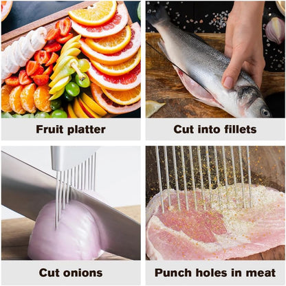 2025 Upgraded Onion Holder for Slicing, Stainless Steel Onion Slice Holder Lemon Slicer Vegetable Cutter, Home Kitchen Tools Onion Holder for Slicing, Meat, Onion, Potato, Tomato (A-1Pcs)