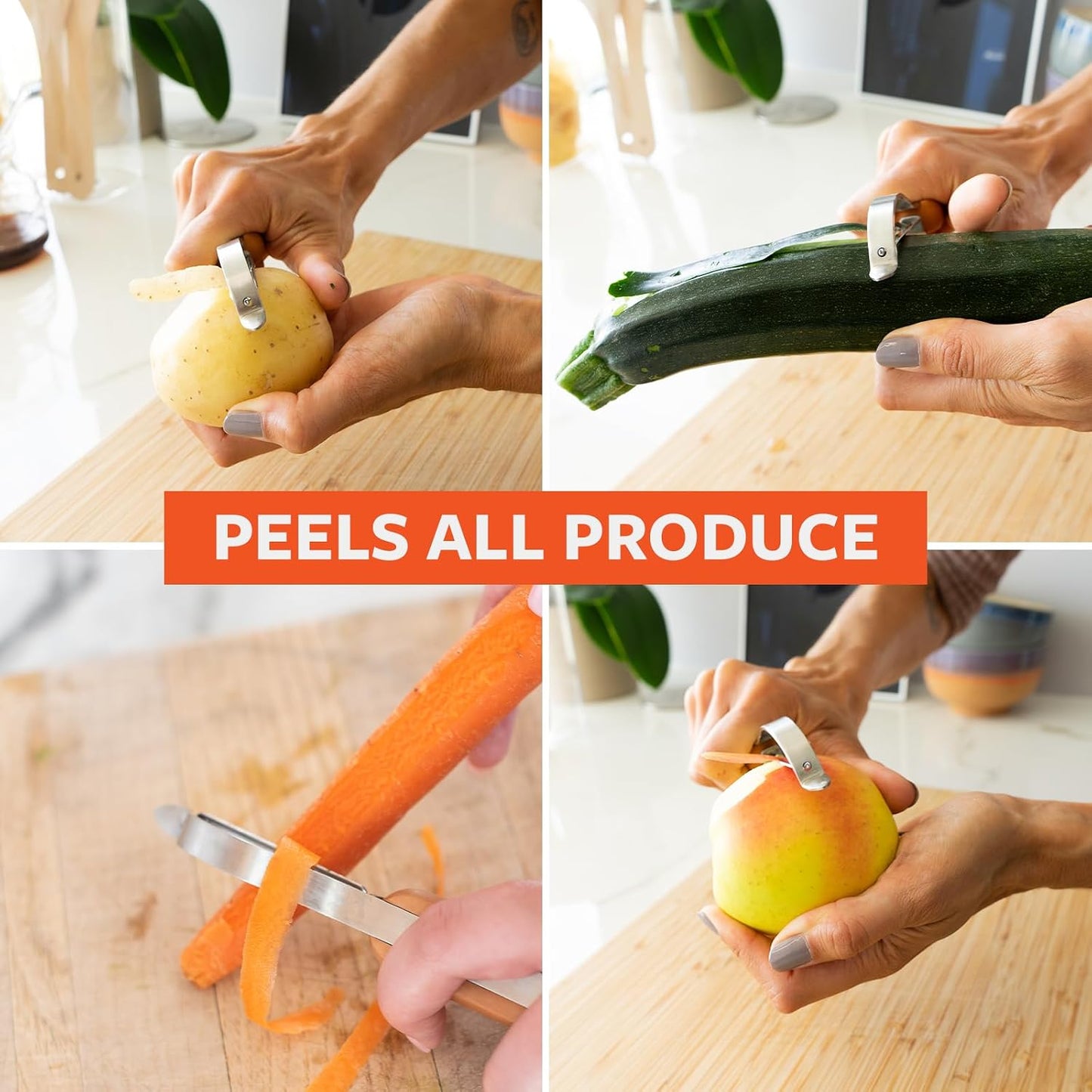 Full Circle Produce Peeler, Smooth Glide Straight Fruit and Vegetable Peeler: Stainless Steel, Sharp, Precise, and Eco-Friendly. Dishwasher Safe.