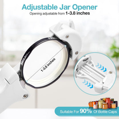 Jar Opener for Seniors with Arthritis, 7 in 1 Bottle Opener and Wine Corkscrew, Easy Grip Kitchen Gadget for Weak Hands Elderly, Retractable Jaw Lid Opener with Magnetic Storage (Teal)