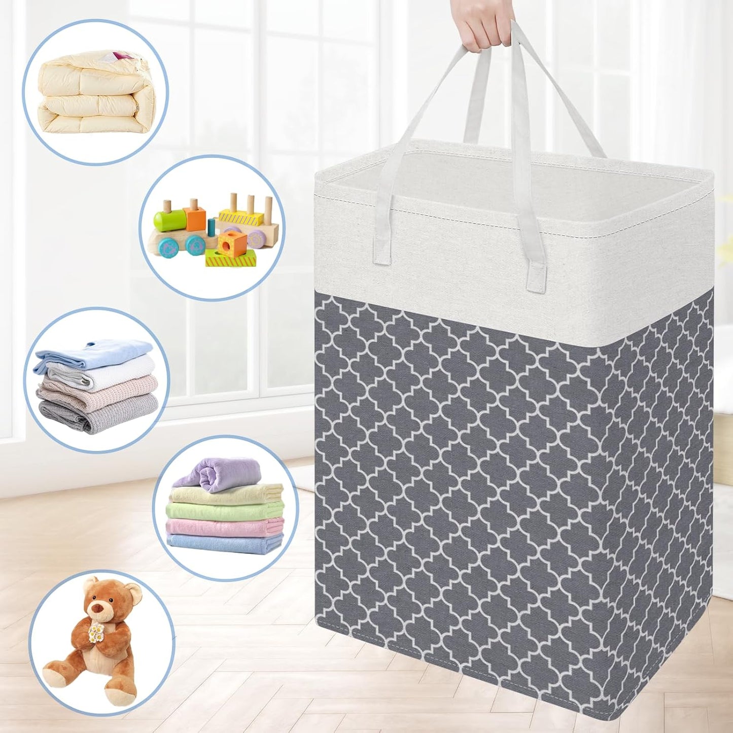 BlissTotes 3-Pack Laundry Basket, Collapsible Laundry Hamper, Grey, 75L | Laundry Clothes Hamper, Hampers for Bedroom, Freestanding Hamper with Handles, Clothes Laundry Basket