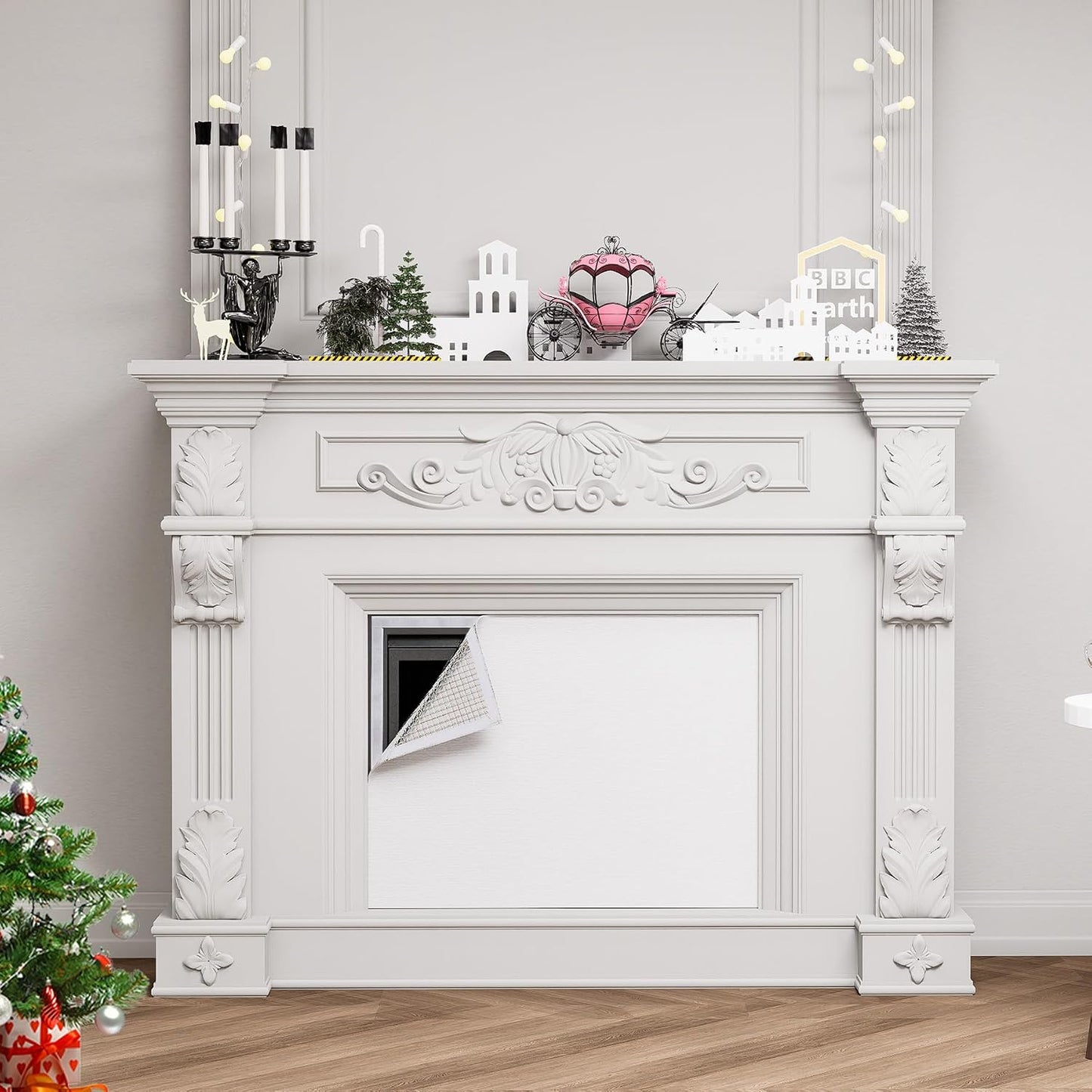 Fireplace Cover,Adjustable Size Fit Up to 39 x 55 Inch with Aluminium Foil Layer,Keep Drafts Out Stop Heat Loss,Draft Stopper Covers for Fireplace Frame Fireplace Screen