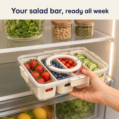 [Hand Wash Only] Salad Bar Containers for Fridge, Veggie Containers for Refrigerator, Salad Prep Containers for Fridge, Veggie Tray with Lid, Storage & Organizer for Fruit, Berry, Produce Keeper