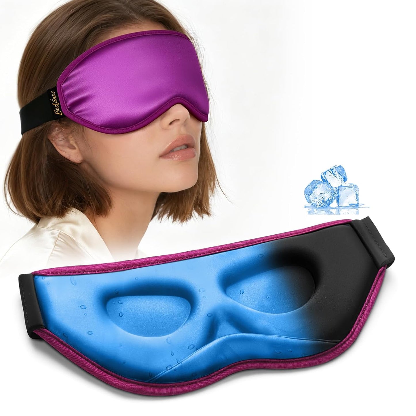 BeeVines 3D Cooling Gel Eye Mask for Puffy Eyes Migraines Headache Fast Relief, After Surgery Care, Ice Pack for Cold Compress, 6 OZ Contoured Weighted Sleep Mask for Sleeping, 100% Blackout