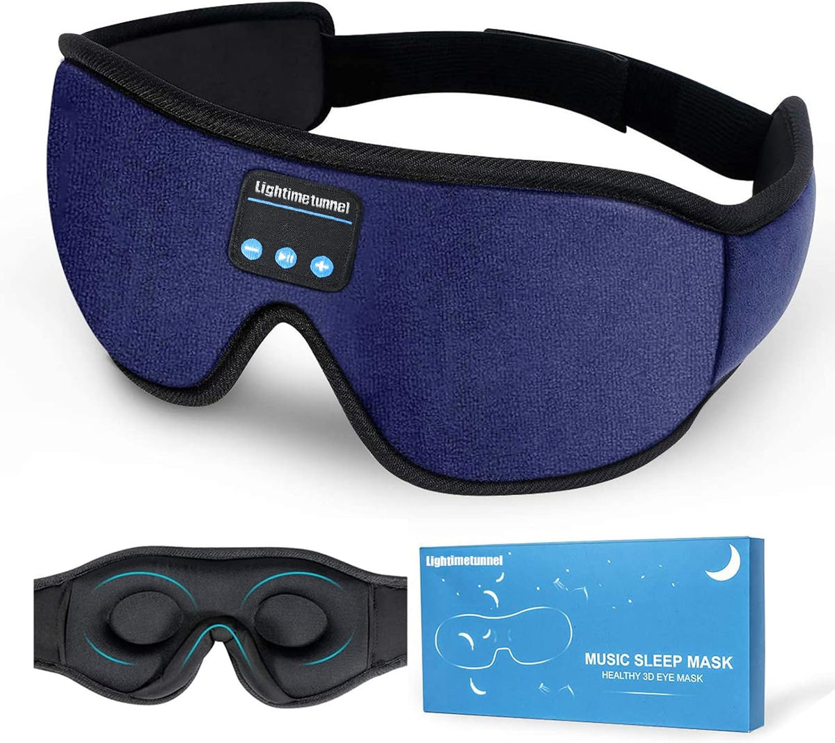 Sleep Headphones, Bluetooth 5.0 Wireless 3D Eye Mask, Lightimetunnel Washable Sleeping Headphones for Side Sleepers With Adjustable Ultra Thin Stereo Speakers Microphone Hands Free for Insomnia Travel