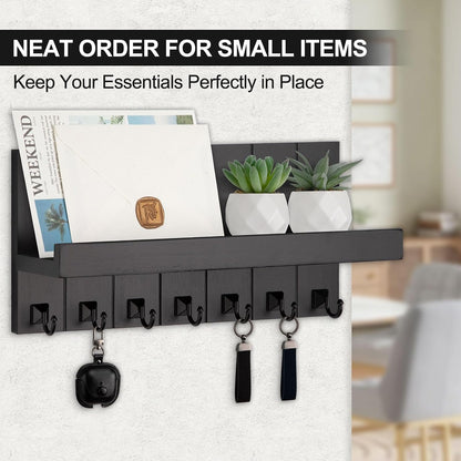 Key Holder for Wall, Decorative Key Holder with Shelf | Key and Mail Holder Wall Mount, Farmhouse Decor with 5 Key Hooks for Keys, Coats, ect.