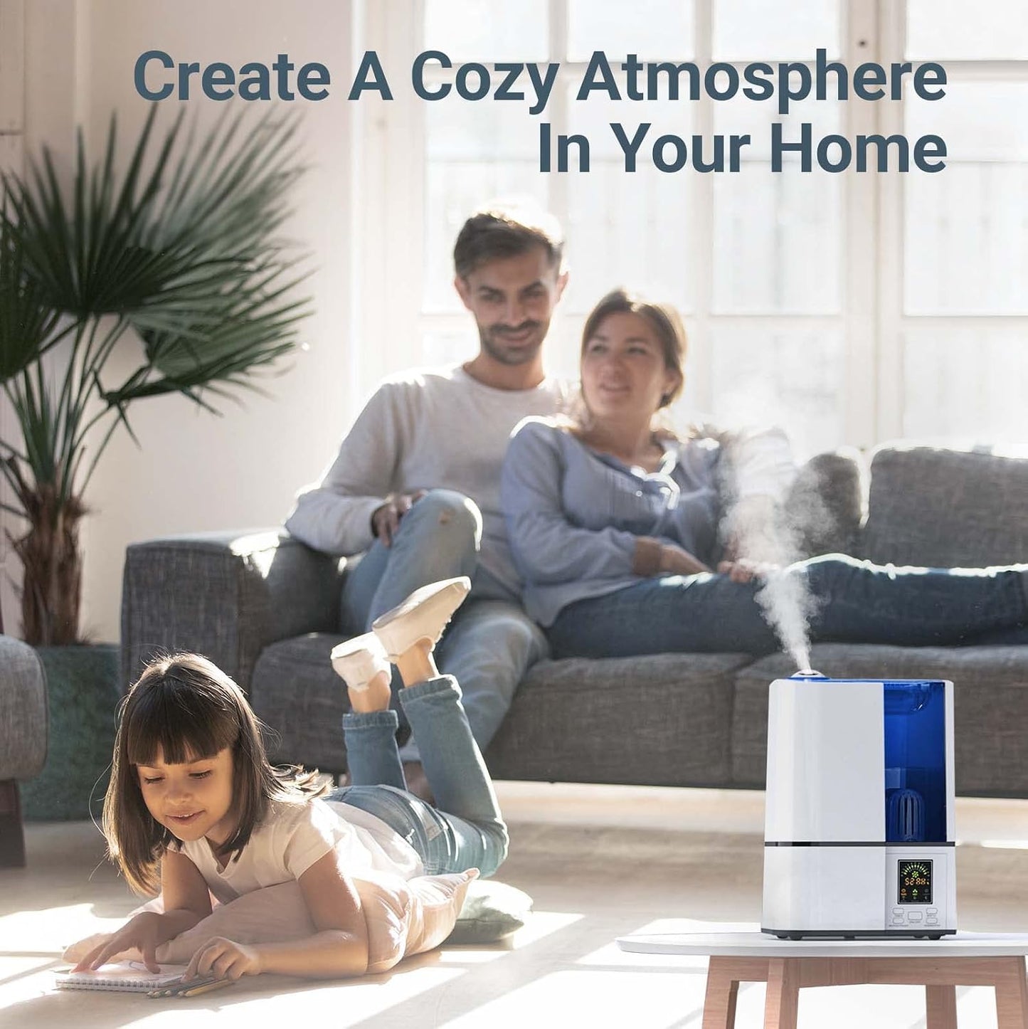 Humidifiers for Bedroom, 4L Cool Mist Humidifiers with Humidistat, humidifier for Home Large Room, LED Display, Quiet Operation, Sleep Mode, 24H Timer, Night Light