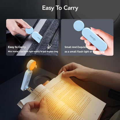 VAVOFO USB Rechargeable Bookmark Reading Light, Blue Light Blocking Amber LEDs for Bedtime Reading - Clip On, 9 Lighting Modes