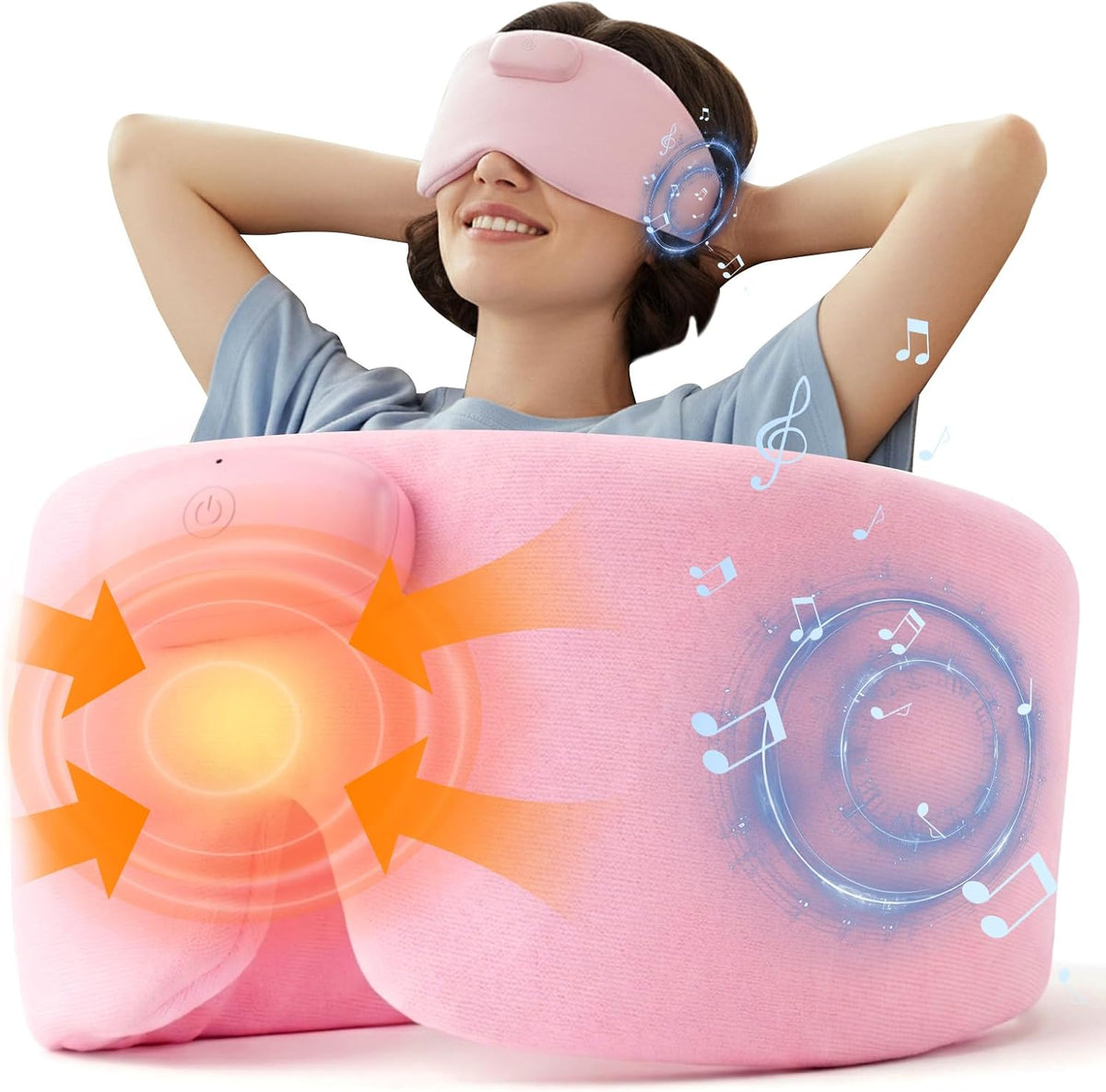 Heated Sleep Mask with Bluetooth Headphones, Cordless Rechargeable Heating Eye Mask with Adjustable Heart Timer Music, Washable Sleeping Mask with Bluetooth Headphones for Dry Eyes (Blue)