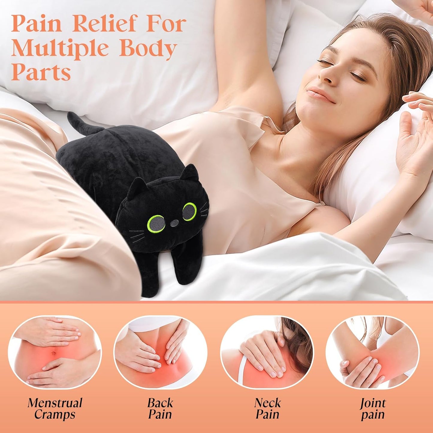 Microwave Heating Pad for Pain Relief, 17" x 15" Microwavable Heating Pads for Neck Shoulder, Cramps, Back Pain, Muscles, Joints, Natural Heat Pack Moist Heat, Menstrual Period, Small Black Cat