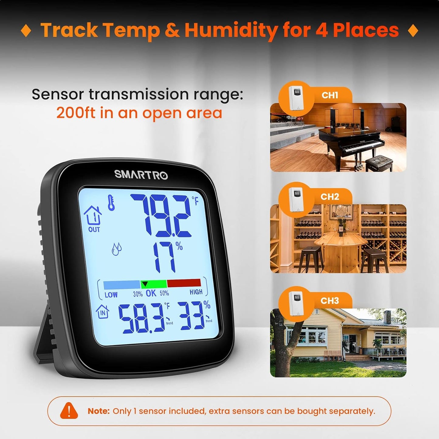 SC92 Professional Digital Wireless Indoor Outdoor Thermometer | Hygrometer Room Humidity Gauge Temperature and Humidity Meter Pro Accuracy Calibration