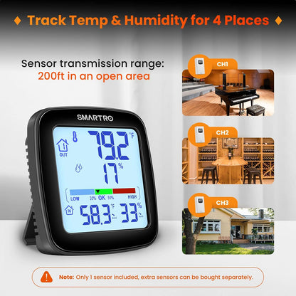 SC92 Professional Digital Wireless Indoor Outdoor Thermometer | Hygrometer Room Humidity Gauge Temperature and Humidity Meter Pro Accuracy Calibration