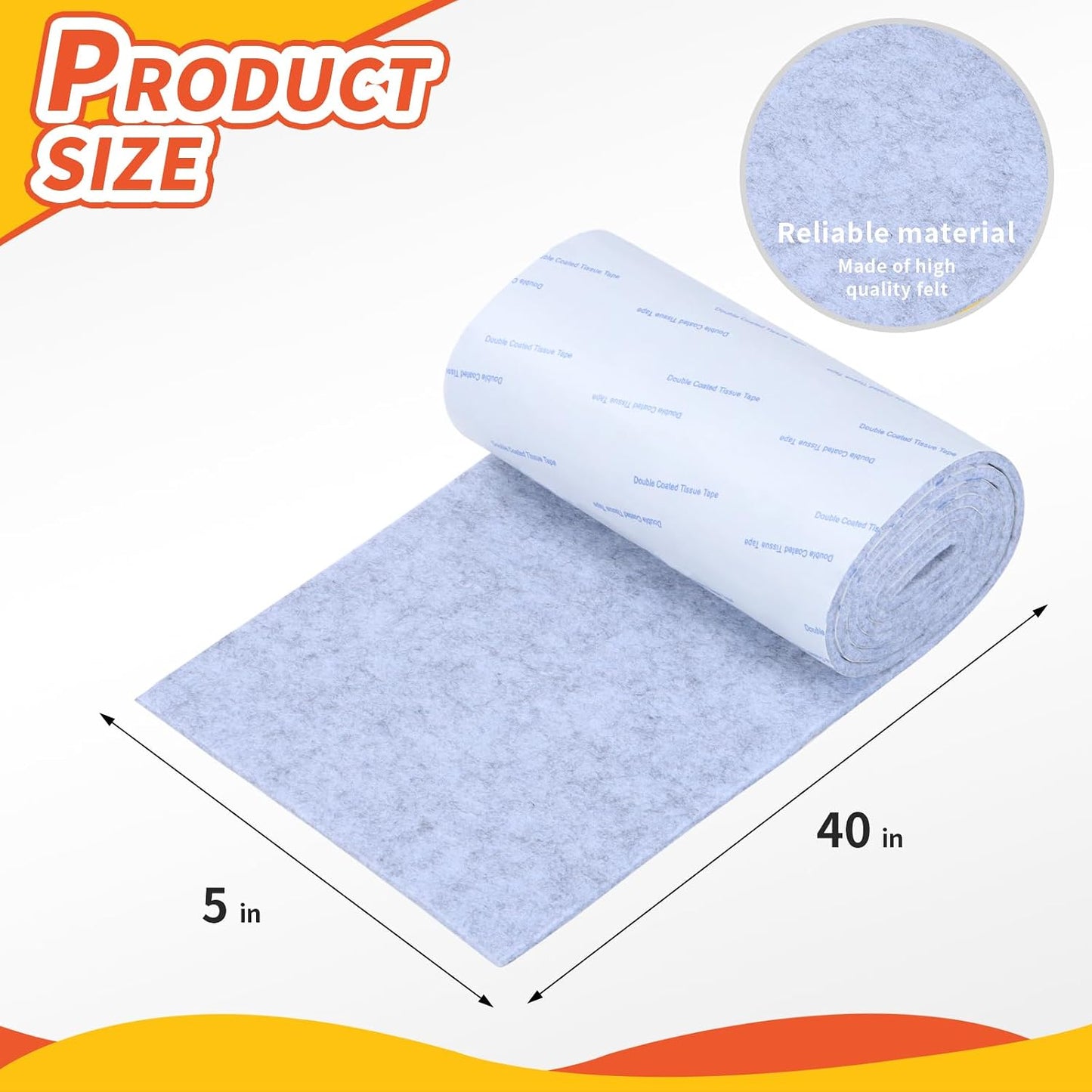 Felt Furniture Pads, 40 x 5 x 0.12 Inch Felt Strips | Non Slip Self Adhesive Cuttable Heavy Duty Felt Tape for Protecting Hardwood Floors Chair Wall Protector, Black