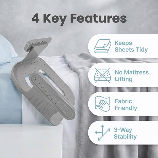 Upgraded Reinforced Bed Sheet Holders for Corners，Fitted Sheet Holder Clips, 4Pcs Grey | Adjustable Bed Sheet Clips to Keep Sheets in Place, Fitted Sheet Straps for Mattress, No Slip Bedding Clips for Bedroom