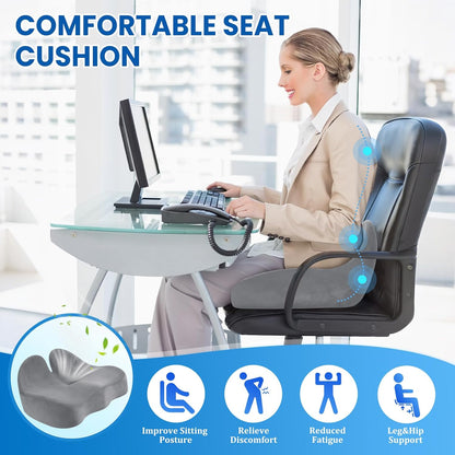 CushZone Ergonomic Seat Cushion, Sciatica Support for Office Chair, Black