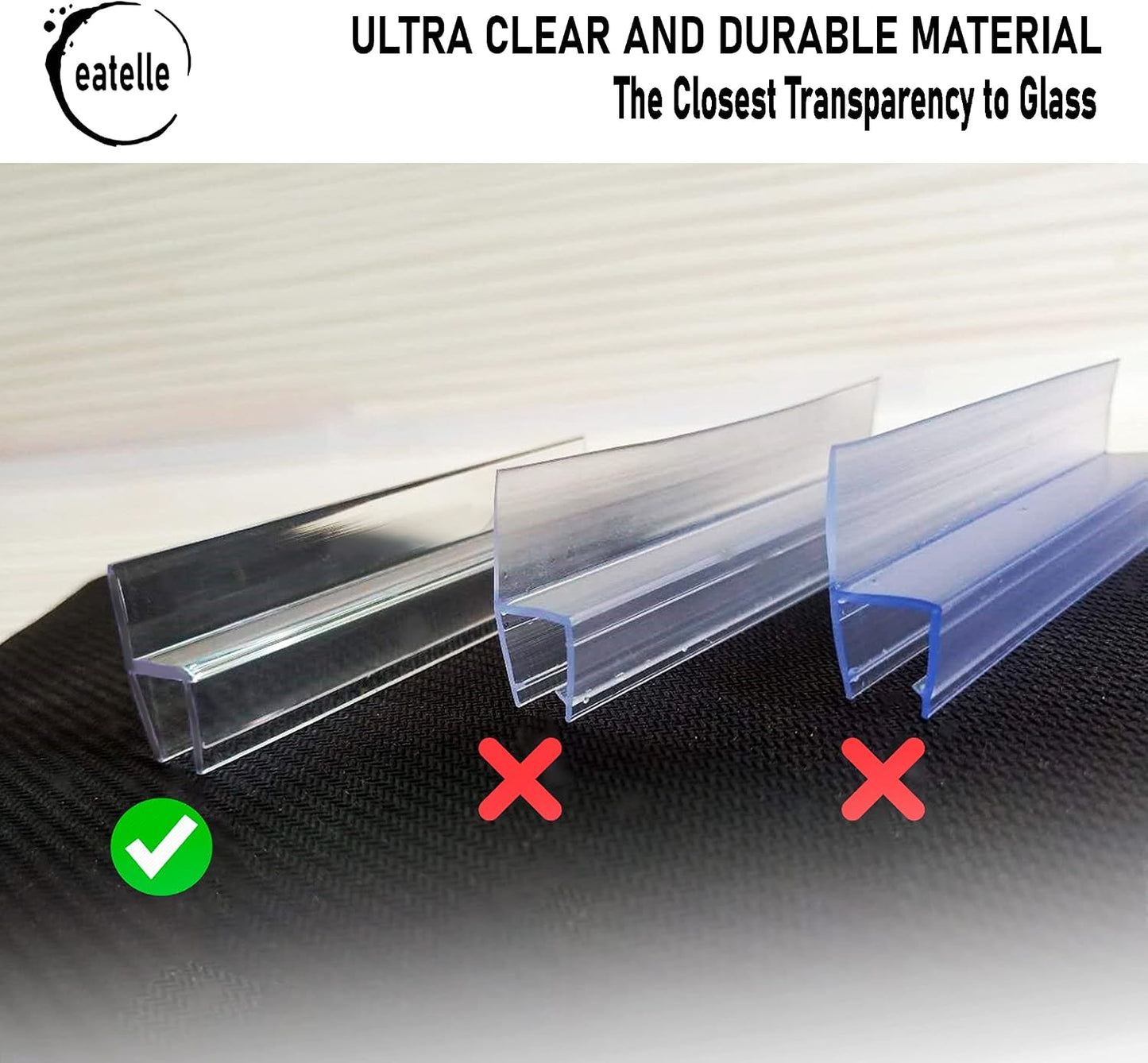 eatelle Frameless Shower Door Side Seal Strip for 3/8 Inch (10mm) Glass, Vertical Polycarbonate H-Jamb 180 Degree 78" Long