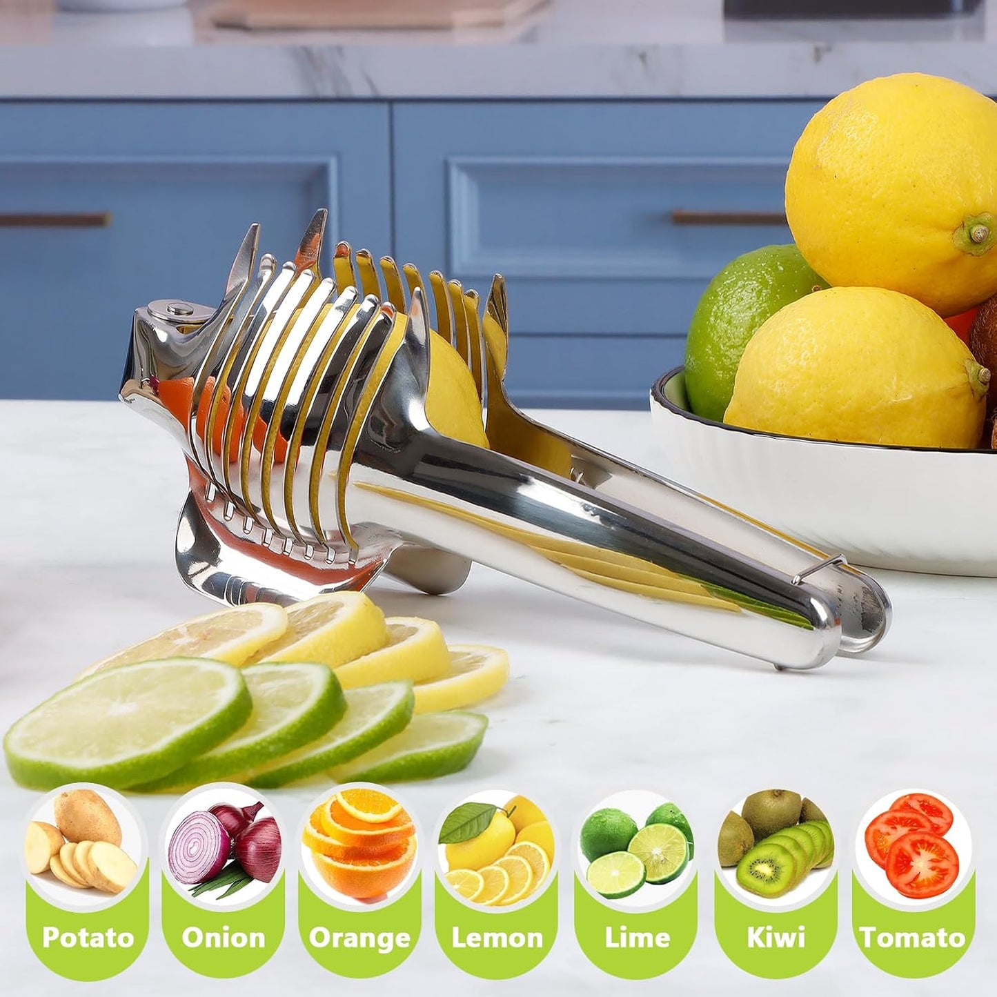 KAYCROWN Tomato Slicer Lemon Cutter Holder for Slicing, Stainless Steel Onion Slicer Holder for Slicing, Vegetable Cutter for Tomato, Lemon