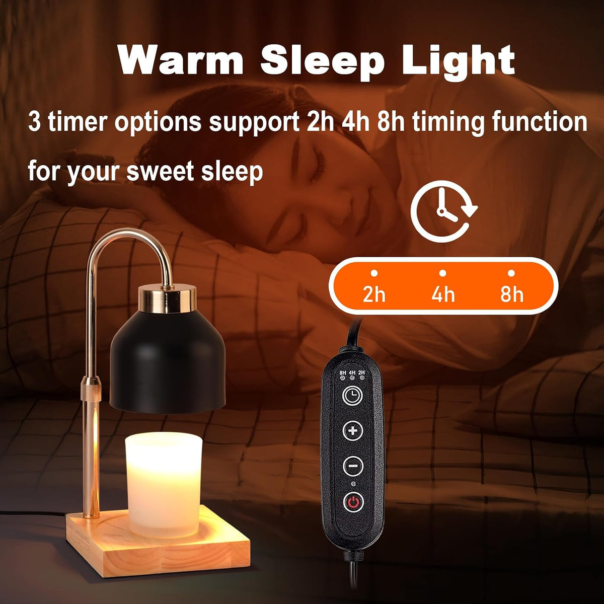 ANFOOS Candle Warmer Lamp with Timer and Dimmer, Adjustable Height Flameless Wax Melter for Jar Candles, 4-Level Brightness Control Electric Candle Warmer with 2 Bulbs, Home Decor Gift