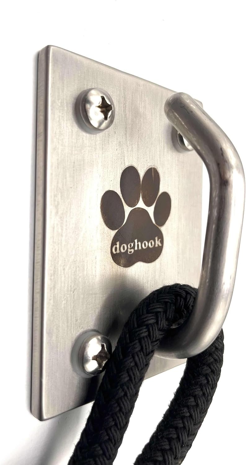 Canine Hitch- Secure Dog Leash Parking Mounted Indoor – Outdoor Wall Hook - Tie Out Stainless Steel Practical Lead Management for Home & Business, Slim Compact