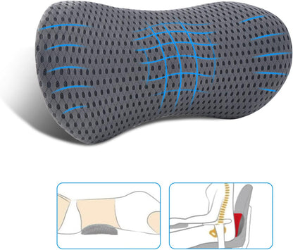 Lumbar Pillow, Memory Foam Lumbar Support Pillow for Office Chair and Car Seat, Ergonomic Streamline Back Pillow for Lower Back Pain Relief, Back Support Pillow for Sitting, Driving, Traveling