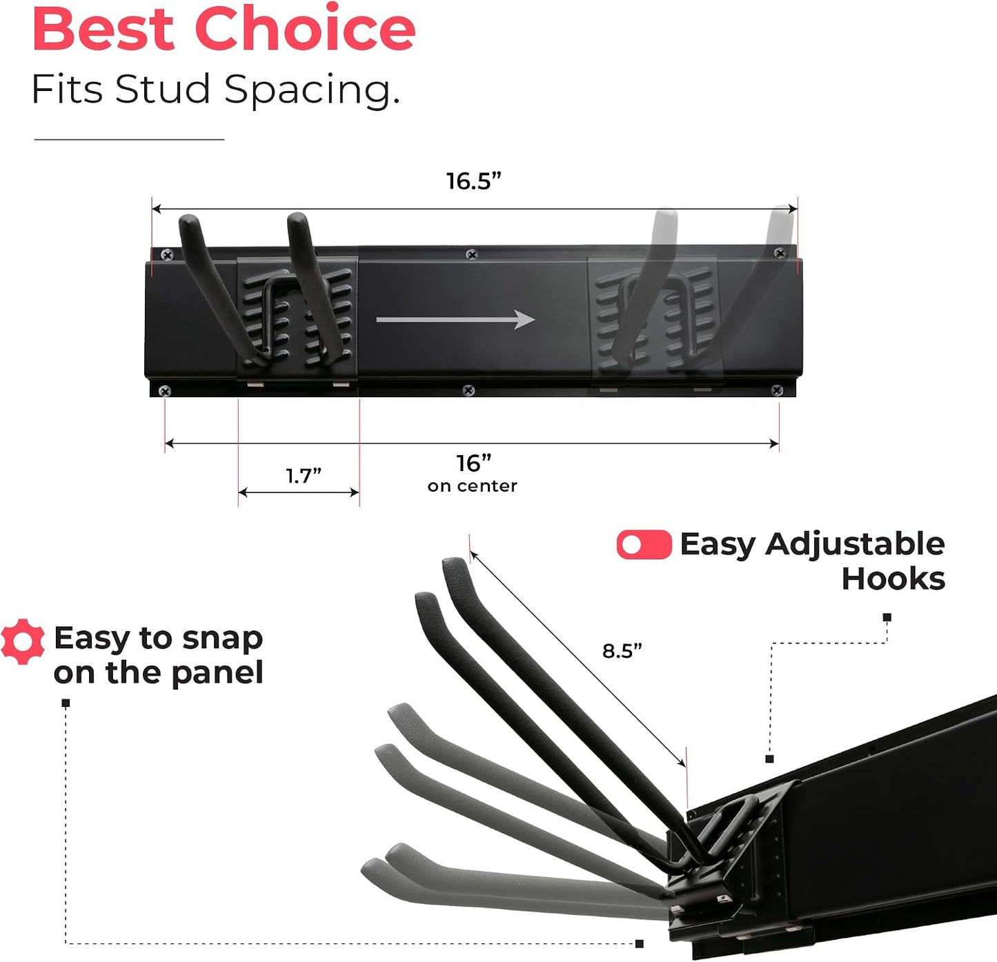 Garage Tool Organizer Wall Mount, 64", 4 Racks 8 Hooks, 400 lbs | 400 lbs, anti-rust carbon steel, garden tool organizer & storage rack for garage organization, shovels, rakes & tools