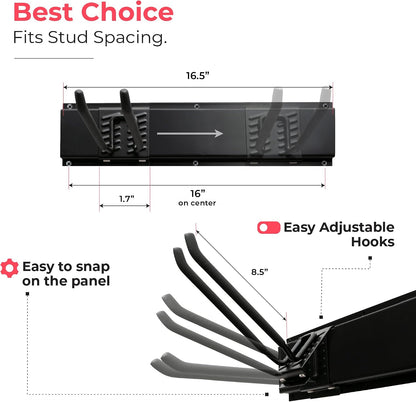Garage Tool Organizer Wall Mount, 64", 4 Racks 8 Hooks, 400 lbs | 400 lbs, anti-rust carbon steel, garden tool organizer & storage rack for garage organization, shovels, rakes & tools
