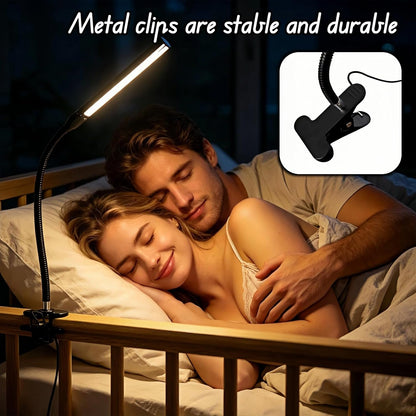 BUBBLE-FLY LED Clip on Reading Light, USB Desk Lamp with 32 LED Eye Protection, 360° Flexible Arm, Dimmable Clamp Light for Bed Headboard Home Office Study 7W Black
