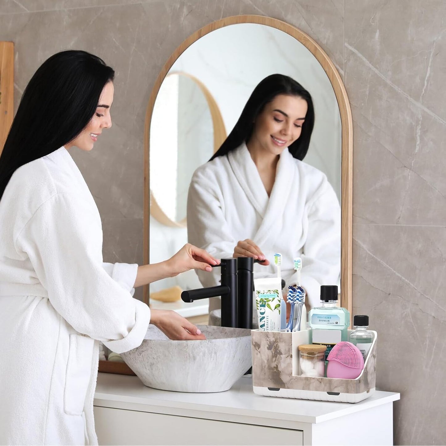 Toothbrush Holders for Bathroom Counter Organizer and Storage (White) | Easy To Clean, Drainage, Non-Slip, Detachable, Kids Electric Toothbrush and Toothpaste Holder for Bathroom