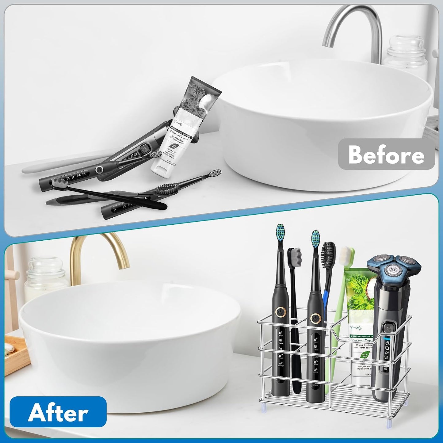 Electric Toothbrush Holders for Bathrooms 304 Stainless Steel Quick Drying | Upgrade Heavy Duty Sturdy Durable Toothpaste Holder Bathroom Organizer Storage Decor Accessories Tooth Brush Holder Caddy