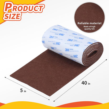 Felt Furniture Pads, 40 x 5 x 0.12 Inch Felt Strips | Non Slip Self Adhesive Cuttable Heavy Duty Felt Tape for Protecting Hardwood Floors Chair Wall Protector, Black