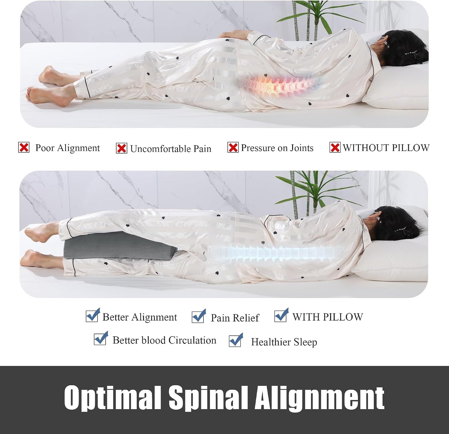 ROYALAY Half Moon Bolster Knee Pillow for Legs, Knees, Lower Back and Head, Adjustable Semi Roll Round Lumbar Support Pillow for Bed Sleeping, Health Large Half Moon Pillow for Reduce Pressure,Gray