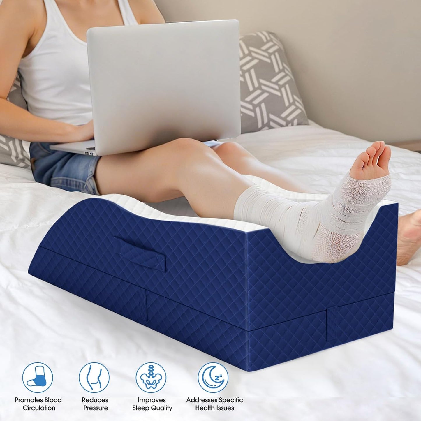 TranquilRelax Leg Elevation Pillows for After Surgery, Wedge Pillow, Grey | Memory Foam, All-around Knee & Ankle Support for Swelling, Height-adjustable, Nop-Slip Bottom, Washable Cover, Single-leg