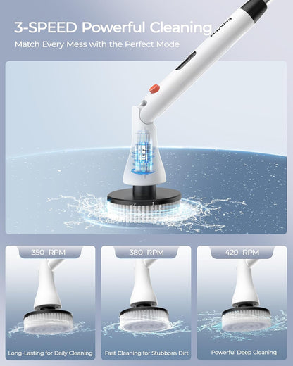 MayKing Electric Spin Scrubber with 9 Brush Heads, IPX7, Model Blue | 3-Angle & 4-Length Adjustable Cordless Power Scrubber, 3-Speed & Battery LED Display, for Bathroom, Tub, Floor & Tiles