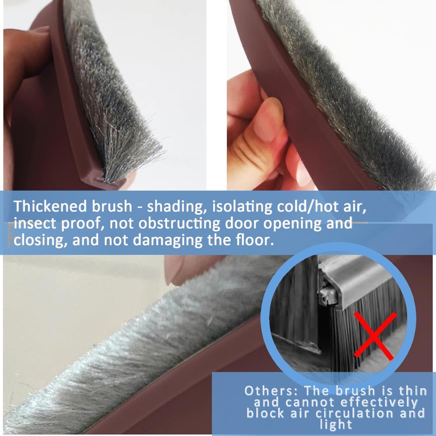 2 PCS Door Draft Stoppers with Brush, Door Sweep 2" W x 39" L White | Soundproof Door Sealer for Exterior/Interior Doors and Dust/Noise/Hot or Cold Air Insulation
