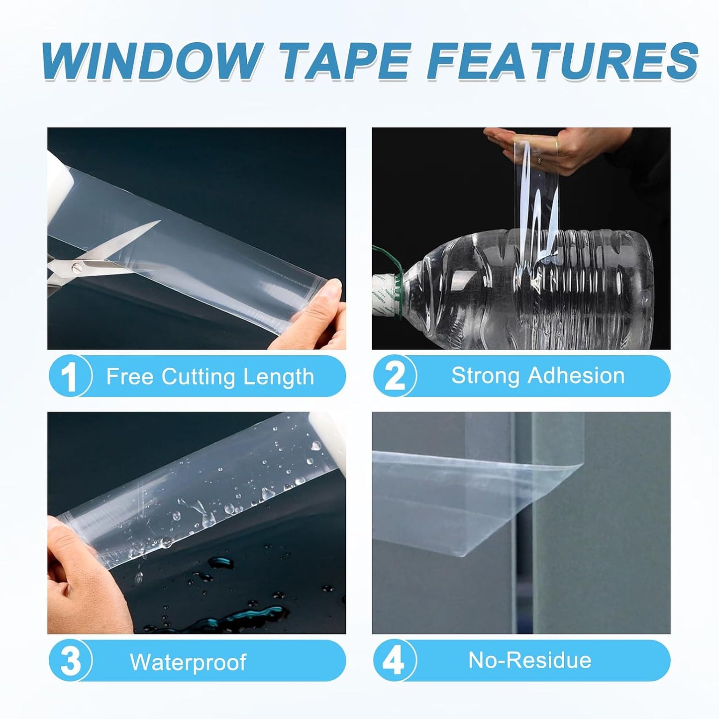 Window Sealing Tape 2 Inch x 33 Ft Transparent Window Insulation Waterproof Nano Draft Isolation Tape Clear Weather Stripping Caulk Tape for Window and Bathroom Shower Glass Side Gaps