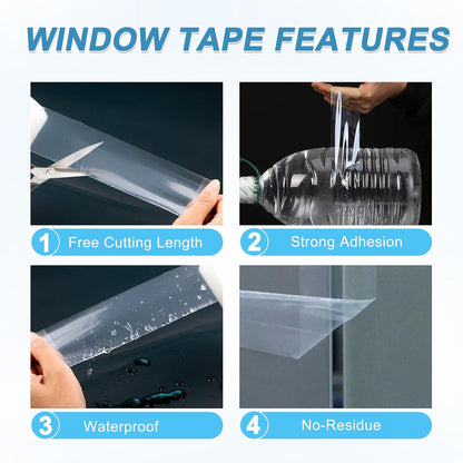 Window Sealing Tape 2 Inch x 33 Ft Transparent Window Insulation Waterproof Nano Draft Isolation Tape Clear Weather Stripping Caulk Tape for Window and Bathroom Shower Glass Side Gaps