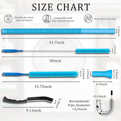 Dryer Vacuum Hose Attachment, Vent Cleaner Kit Lint Brush Shop Vac LintTrap | Compatible with Most Vacuum Cleaner, 30Inch Flexible Deep Cleaning, Easy use, Fire Prevention, Multi-Purpose Home Cleaning