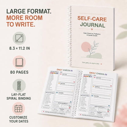 Self-Care Journal with Wellness Trackers, Mood Log & Reflection | Daily Check-Ins, Weekly Reflections & Guided Self-Care Tools