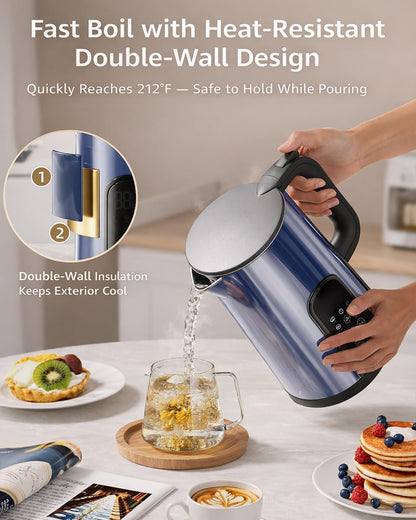Electric Kettle with Temperature Control, 1.7L Hot Water Kettle for Tea, Coffee & Daily Use, 5 Presets, 2H Keep Warm, Stainless Steel Interior, Auto Shut-Off, Cordless Electric Tea Kettle, Blue