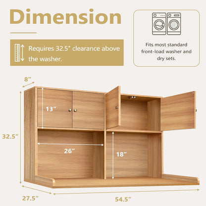 Washer Dryer Countertop with Cabinets, 2-Tier Laundry Countertop with Shelf | Washer and Dryer Topper with Edge, Over Washer and Dryer Shelves for Laundry Room, Universal Fit, 54.5"Wx27.5"Dx32.5"H