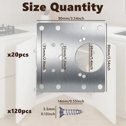20PCS Cabinet Hinge Repair Plate Kit, Stainless Steel Repair Plate, luluaday Large Cabinet Fix Board Kit with Mounting Screws for Kitchen Cupboard Door, Cabinet and Furniture