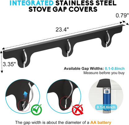 Stove Gap Covers, 2 Pack Stainless Steel Stove Gap Filler Black | Heat Resistant Oven Gap Filler Adjustable Length Range Trim Kit Non-Slip Stove Guard Between Stove Top & Counter