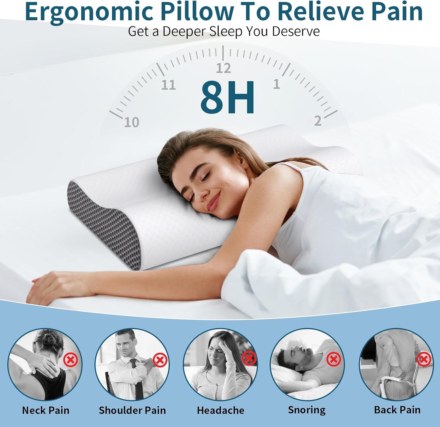 Cervical Pillow for Neck Pain Relief, Contour Memory Foam Pillows for Sleeping, Ergonomic Pillow Adjustable Orthopedic Cooling Pillow Bed Pillow Neck Support for Side Back Stomach Sleepers(Blue)