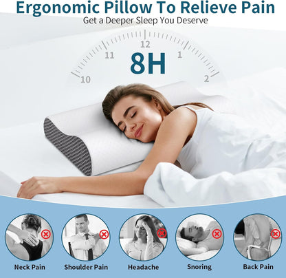 Cervical Pillow for Neck Pain Relief, Contour Memory Foam Pillows for Sleeping, Ergonomic Pillow Adjustable Orthopedic Cooling Pillow Bed Pillow Neck Support for Side Back Stomach Sleepers(Blue)