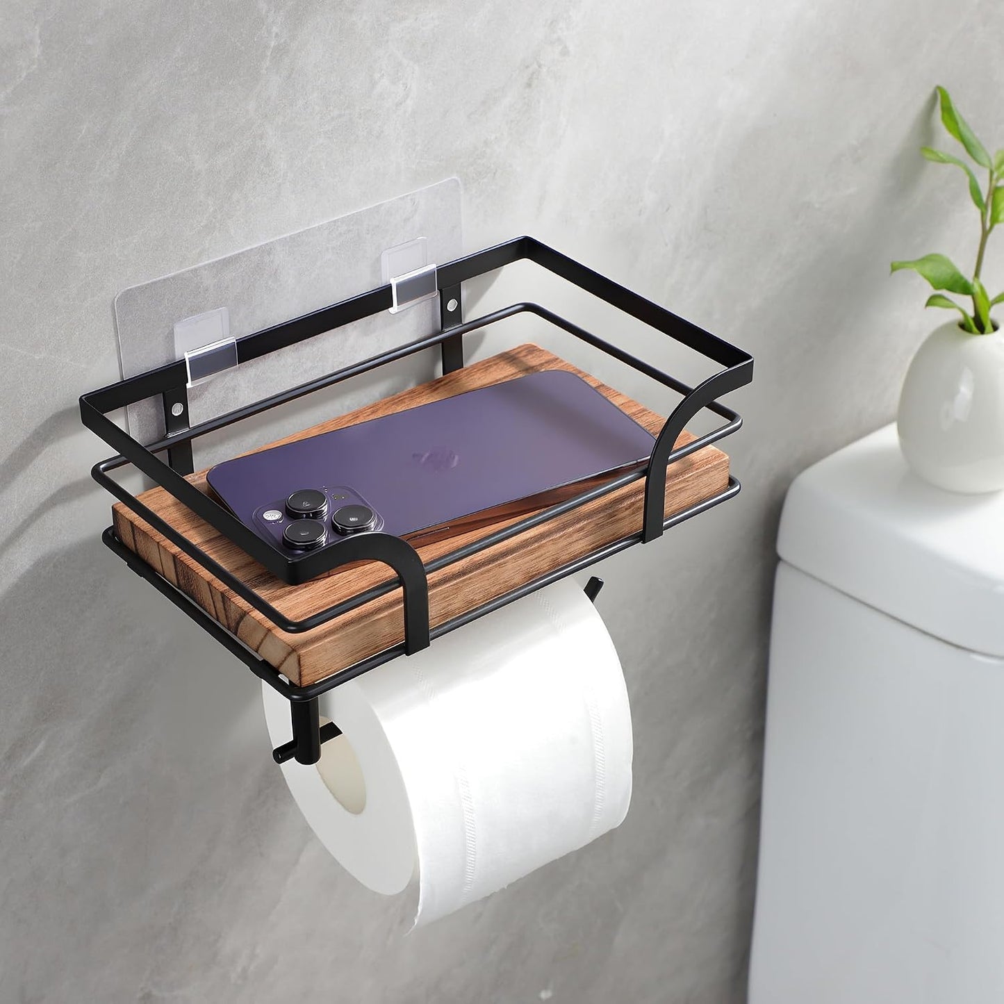 YIGII Toilet Paper Holder with Shelf, Adhesive or Drilling Toilet Paper Roll Holder for Bathroom, Rustproof Tissue Roll Holder Wall Mounted for Wipe Storage (Silver)