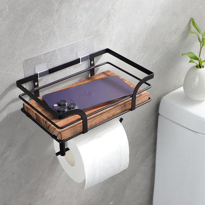 YIGII Toilet Paper Holder with Shelf, Adhesive or Drilling Toilet Paper Roll Holder for Bathroom, Rustproof Tissue Roll Holder Wall Mounted for Wipe Storage (Silver)