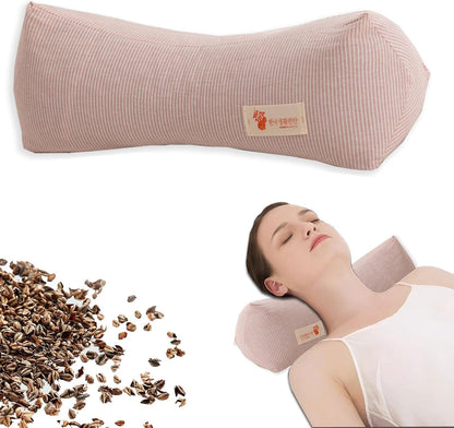 Neck & Cervical Pillows Buckwheat Pillow ，Neck Support Pillow Cervical Neck Roll Bolster Pillow，Neck Pain Relief for Back and Side Sleepers Round Pillows (Pink)