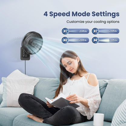 LEMOISTAR 8 Inch Small Wall Mounted RV Fan with Remote Control, 90° Oscillating, 4 Speeds, 4 Timer, Adjustable Tilt, 70 Inch Cord, Quiet, for Corner Bedroom Home Office Garage-Black