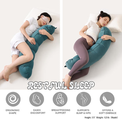 Peallow(Pat. Pend) – Long Round Body Pillow for Adults, Bolster Pillow for Sleeping, Soft and Supportive Pillow for Sleeping & Lumbar Support (Green-White, 29.5")