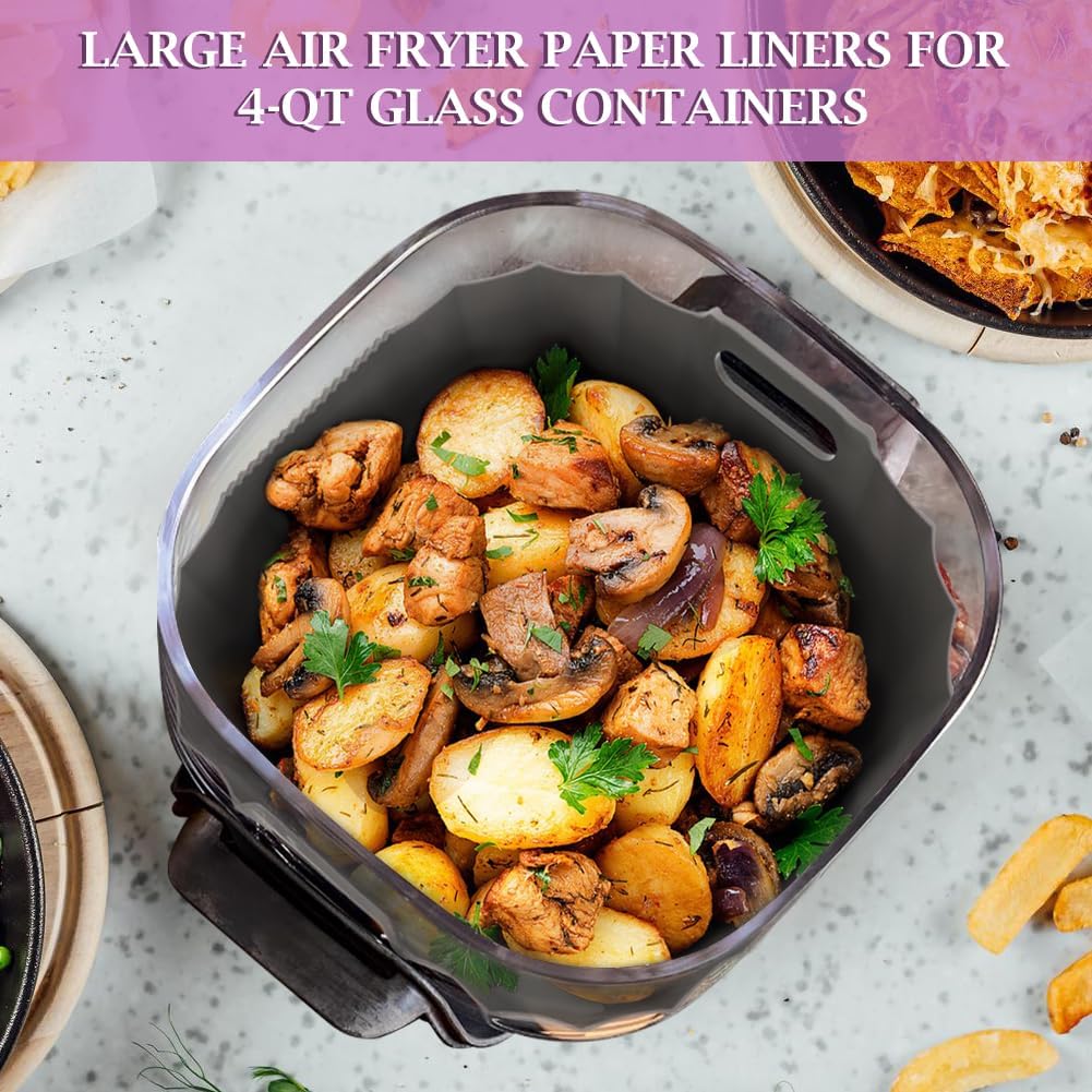 YQL 2PCS Silicone Air Fryer Liners for Ninja Crispi FN101 Air Fryer, Non-Stick Reusable Accessories Basket for Portable Glass Air Fryer, Big Liner for 4 QT Container & Small Liner for 6 Cups Container