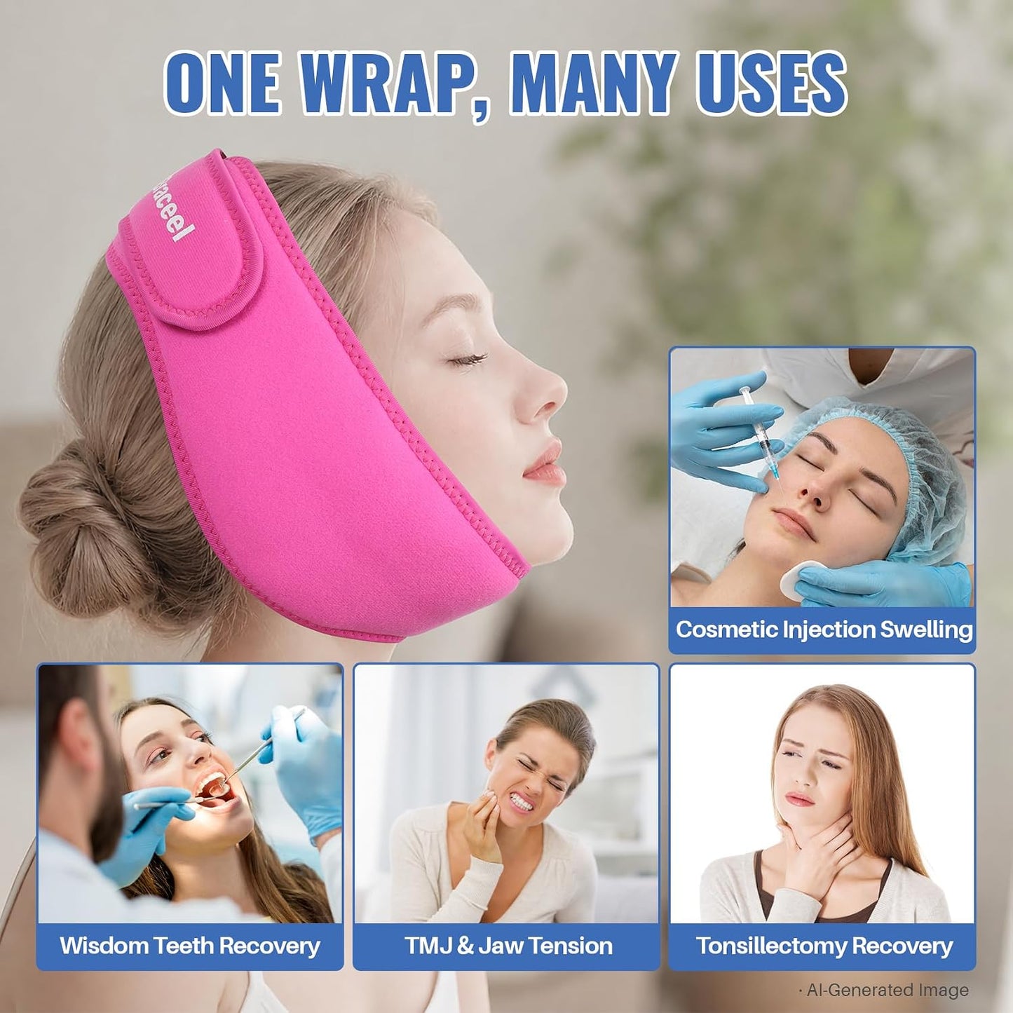 Wisdom Teeth Ice Pack Head Wrap, Jaw Face Ice Pack for Oral Surgery TMJ Relief Tooth Extraction, Reusable Hot & Cold Therapy Pack for Wisdom Teeth Removal Tonsillectomy, Pink